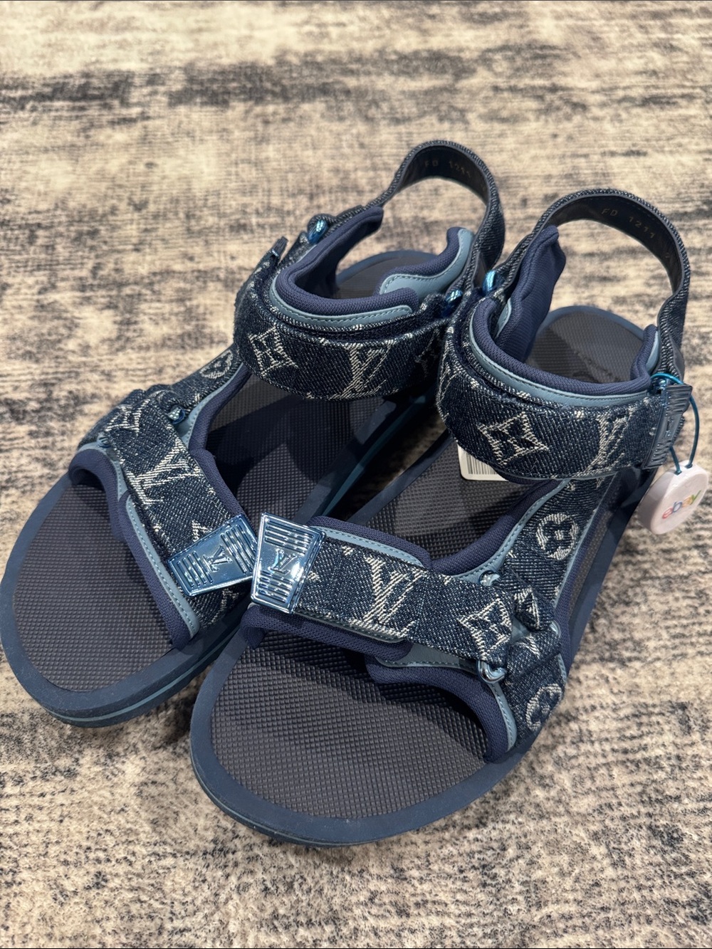 Louis Vuitton Men’s Denim Monogram Velcro Sandals - Blue - Picture 2 of 7